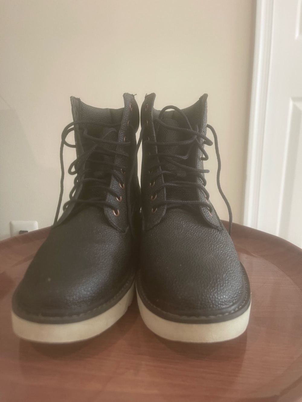 Timberland Black Leather Lace-Up Boots with White Soles